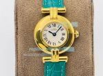 Swiss Must De Cartier Quartz Vintage Watch Gold Case White Dial Green Leather